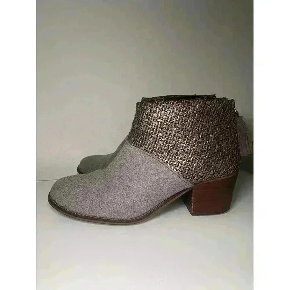 Toms Womens Leila Bootie Grey Felt Shine Zip Up Size 9 Shoes Boots Block Heel - Picture 5 of 16